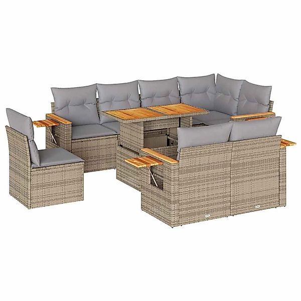 vidaXL 9-Tlg Garten-Sofagarnitur mit Kissen Beige Poly Rattan Akazie 332761 günstig online kaufen