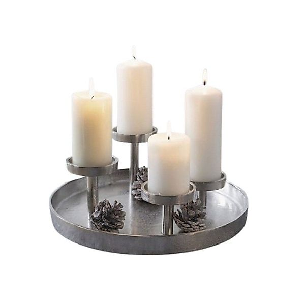 Home-trends24.de Kerzenhalter Kerzenhalter Silber Tablett Adventskranz günstig online kaufen
