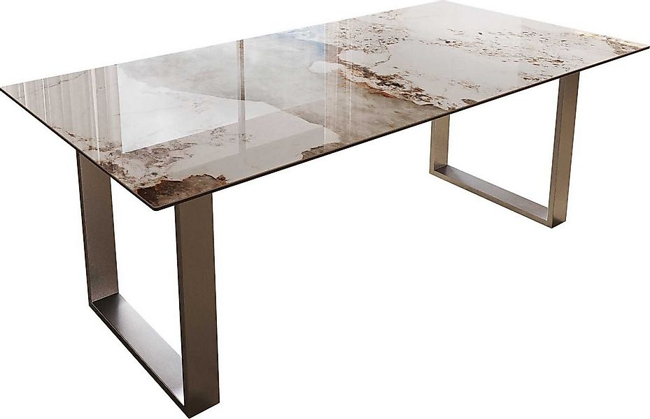 DELIFE Esstisch Edge, Keramik Minas Melange Weiß-Beige 200x100 Edelstahl Sc günstig online kaufen