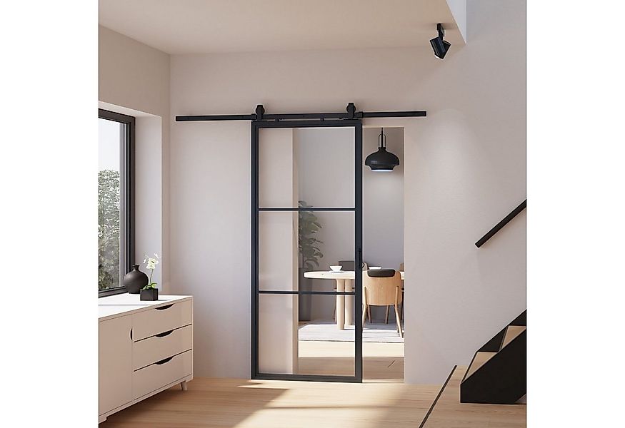inova wohnen Glasschiebetür Klarglas mit schwarzem Stahlrahmen (Komplett Se günstig online kaufen