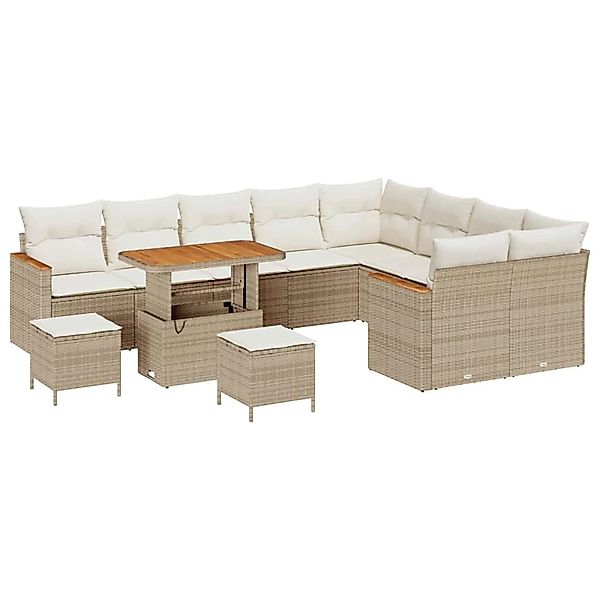 vidaXL Garten-Sofa-Set mit Kissen 12-Tlg Beige Poly Rattan 3363086 günstig online kaufen