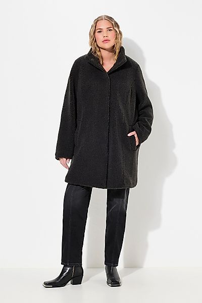 Ulla Popken Wintermantel Teddy-Mantel A-Linie Stehkragen günstig online kaufen