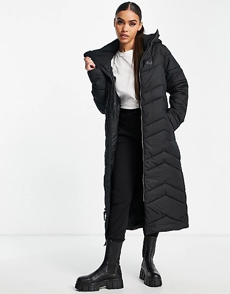 Jack Wolfskin – Kyoto – Lange Jacke mit Kapuze in Schwarz günstig online kaufen