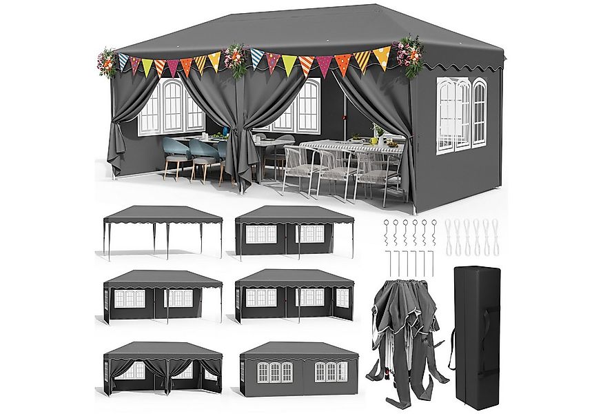 TLGREEN Faltpavillon Pavillon 3x6 Wasserdicht Stabil Winterfest, mit 6 Seit günstig online kaufen
