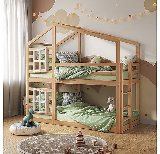 VitaliSpa® Etagenbett Maja, Naturholz, 90x200 cm mit 2 Matratzen, mit Bettf günstig online kaufen
