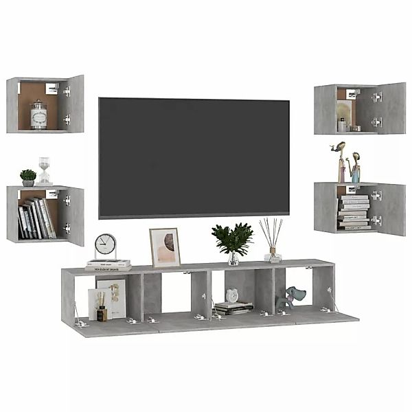 vidaXL TV-Schrank 6-tlg TV-Schrank-Set Betongrau Spanplatte TV-Konsole für günstig online kaufen