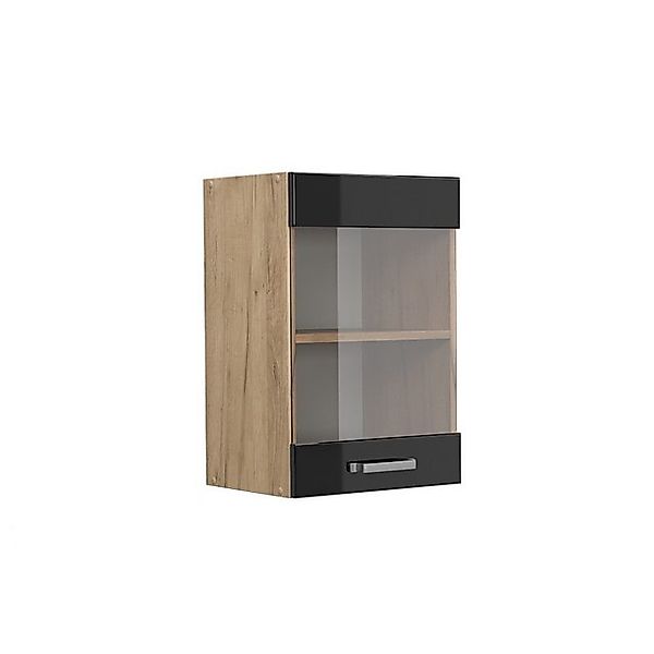 Vicco Küchenglasschrank R-Line Schwarz Hochglanz/Goldkraft Eiche 40 cm günstig online kaufen