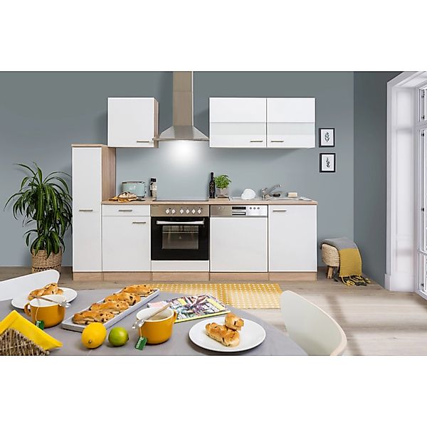 Respekta Küchenzeile KB250ESWC 250 cm Weiß-Eiche Glänzend günstig online kaufen