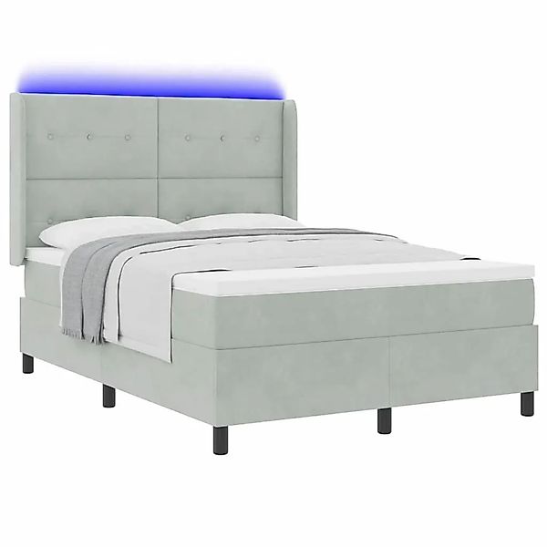 vidaXL Boxspringbett mit LED-Lichtleisten Hellgrau 140 x 190 cm Samt 334386 günstig online kaufen