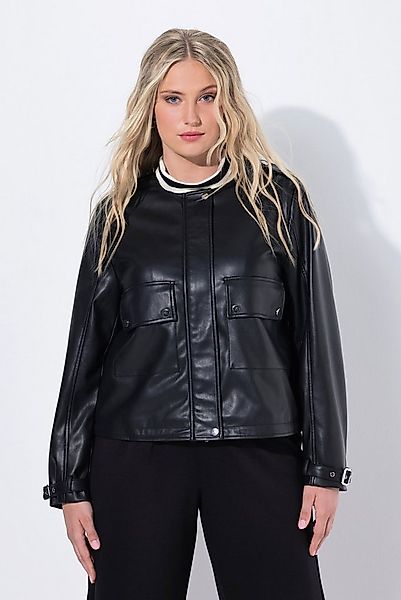 Ulla Popken Lederjacke Jacke Lederoptik Oversized Rundhals 2-Wege-Zipper günstig online kaufen