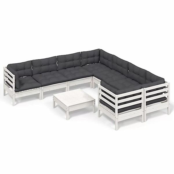 vidaXL 9-tlg Garten-Lounge-Set mit Kissen Weiß Kiefernholz Modell 1 günstig online kaufen