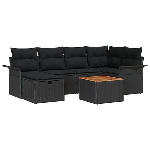 vidaXL Loungesofa 7-teiliges Garten-Sofa-Set mit Kissen aus schwarzem Poly- günstig online kaufen