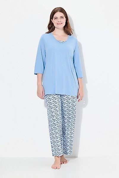 Ulla Popken Pyjama Pyjama V-Ausschnitt 3/4-Arm Taschen günstig online kaufen