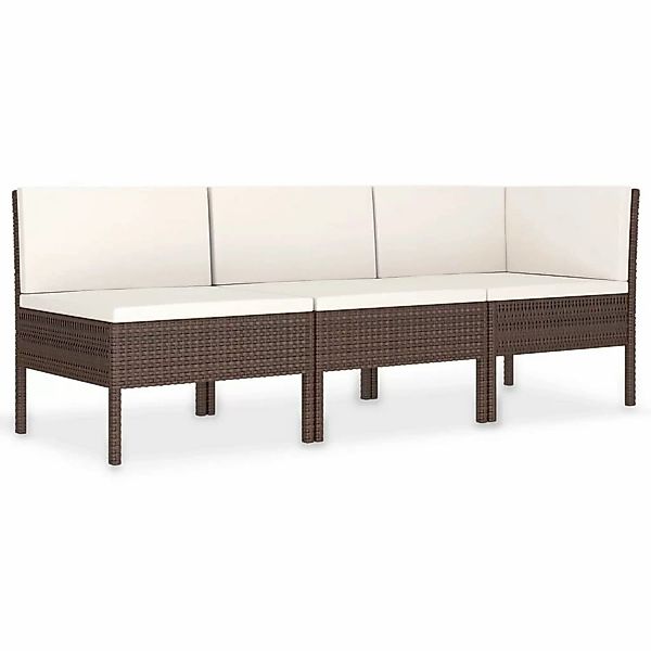 3-tlg. Garten-lounge-set Mit Auflagen Poly Rattan Braun günstig online kaufen