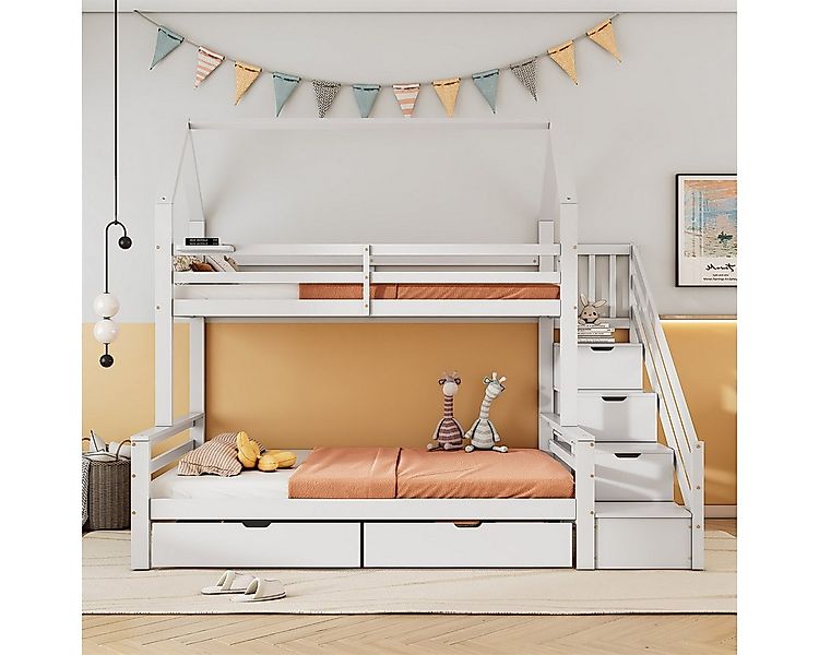 autolock Kinderbett Etagenbett mit Leiter,Hausbett,Kinderbett,Drei-Schläfer günstig online kaufen