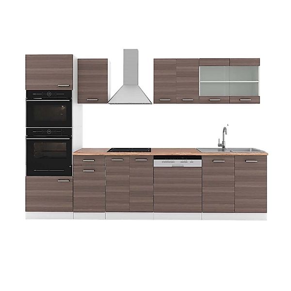 Vicco R-Line Küchenzeile Edelgrau/Weiß 300 cm mit HochschrankAP Eiche günstig online kaufen