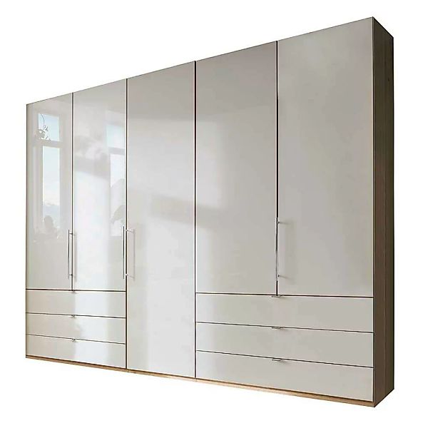 Schlafzimmerschrank in Beige und Eiche Bianco 250 cm breit günstig online kaufen