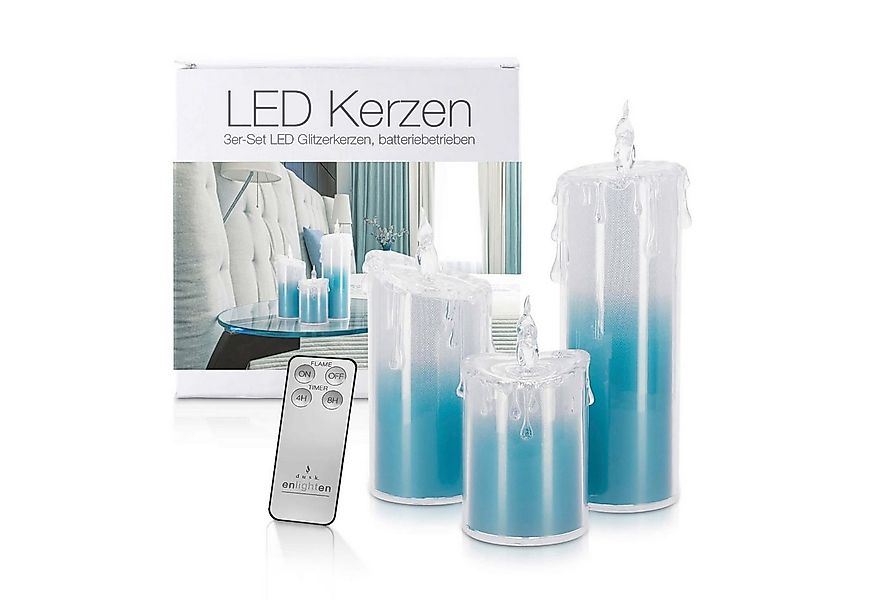 LED Universum LED-Kerze LED Acryl Glitzer Kerze Blau 3er Set "Liza" inkl. F günstig online kaufen
