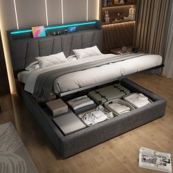 Flieks Polsterbett, Hydraulisches Doppelbett 140x200cm Stauraumkopfteil günstig online kaufen