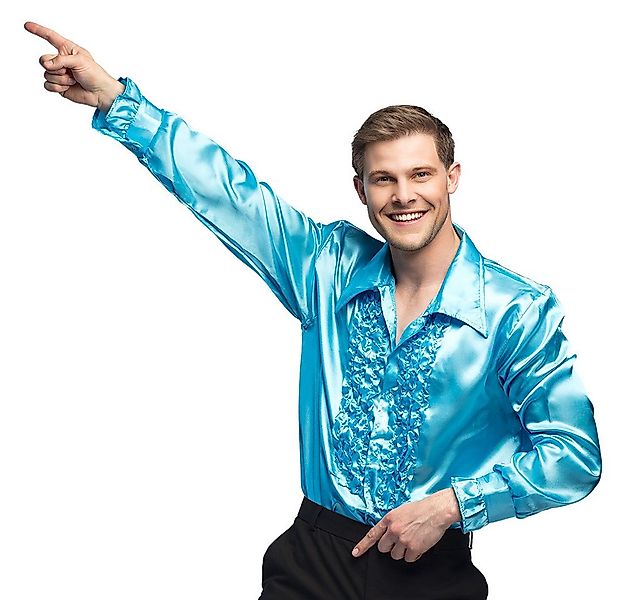 Boland Kostüm Party Shirt türkis Glanzhemd für Herren XL Karneval Disco 70e günstig online kaufen