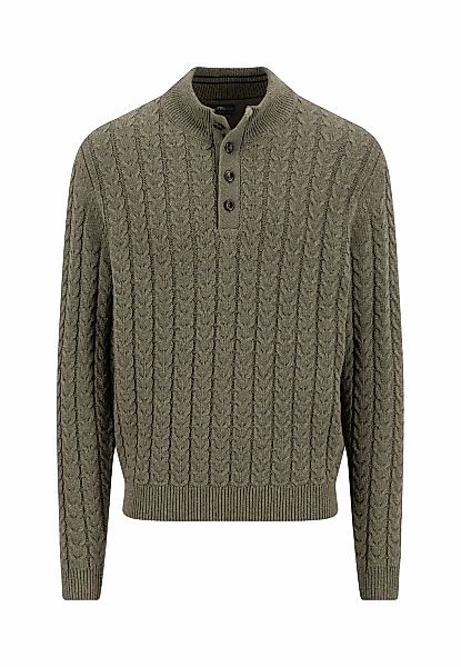 FYNCH-HATTON Troyer Strickpullover mit Zopfmuster und Knopfleiste, Woll-Ant günstig online kaufen
