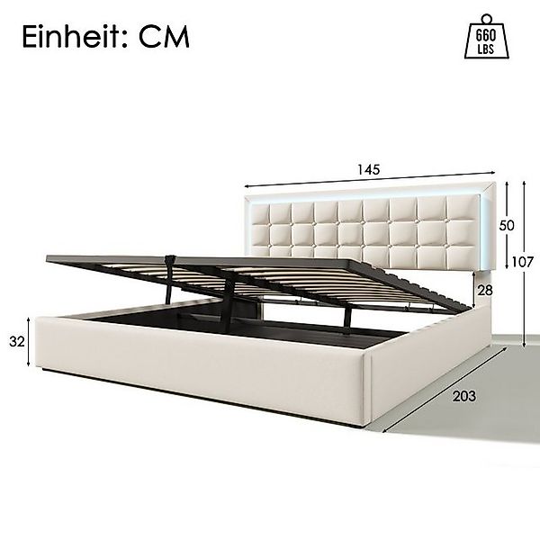 SOFTWEARY Polsterbett mit LED-Beleuchtung (Doppelbett mit Lattenrost, Bettk günstig online kaufen
