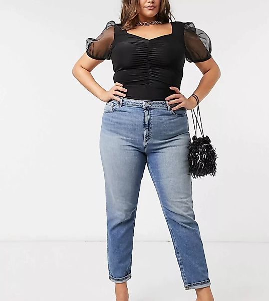 ASOS DESIGN Curve – Farleigh – Schmale Mom-Jeans mit hohem Bund in mittlere günstig online kaufen