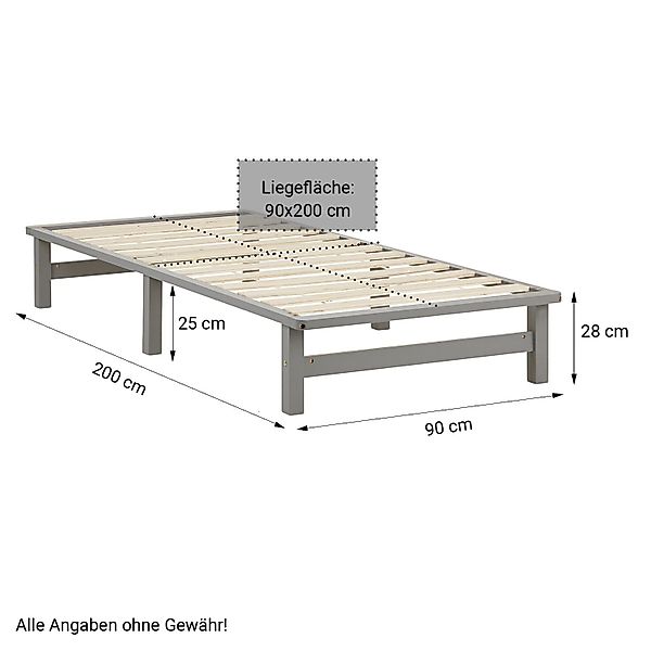 Homestyle4u Holzbett 90/100/140x200 Palettenbett Massivholzbett Futonbett günstig online kaufen