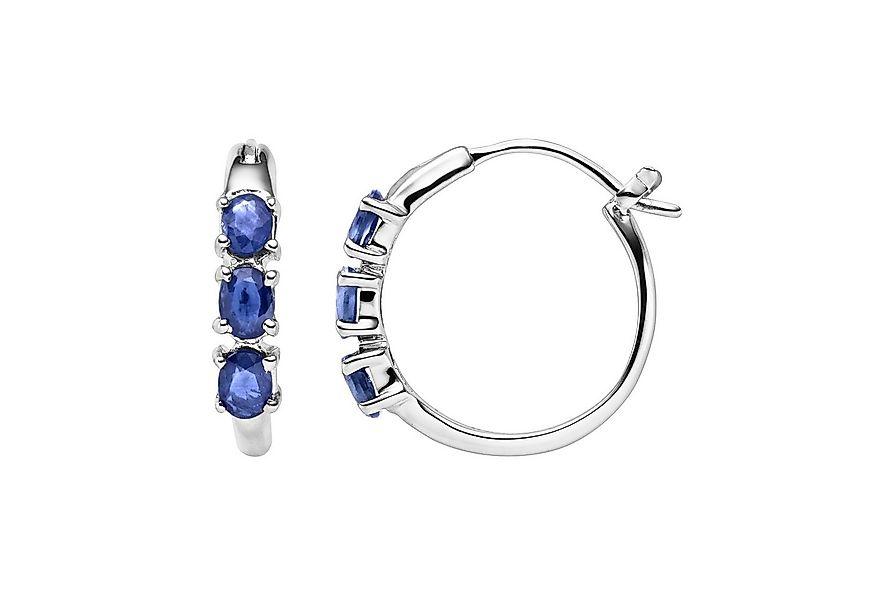 Vira Jewels Paar Creolen Silber 925 rhodiniert mit 6 blauen Saphir-Steinen günstig online kaufen