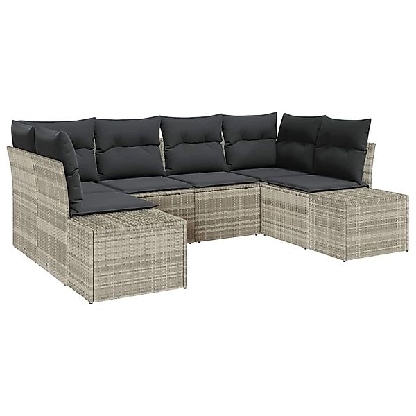 vidaXL Garten-Sofa-Set mit Kissen 6-Tlg Hellgrau Poly Rattan 3347202 günstig online kaufen