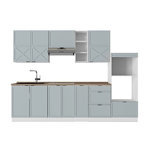 Vicco Fame-Line Küchenzeile Hellblau-grau/Weiß 280 cm AP Eiche ohne E-Gerät günstig online kaufen