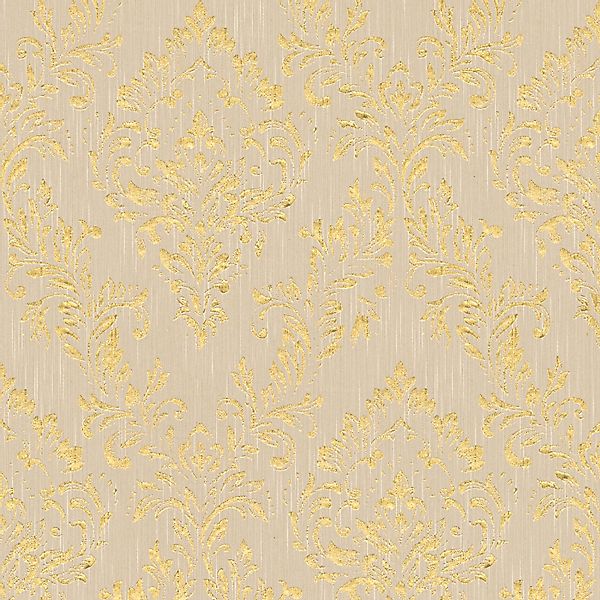 Bricoflor Barock Textiltapete Beige Gold Ornament Vliestapete mit Textil Mu günstig online kaufen