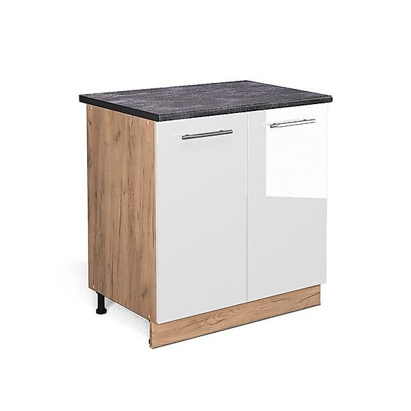 Vicco Spülenunterschrank Fame-Line Weiß Hochglanz/Goldkraft Eiche 80 cm mit günstig online kaufen