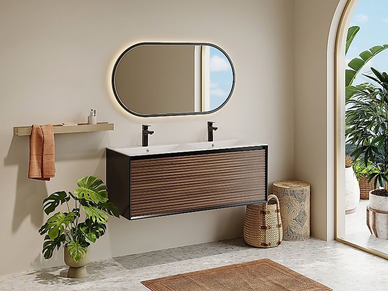 Waschbeckenunterschrank hängend mit Einbauwaschbecken & Armatur - Riffelopt günstig online kaufen