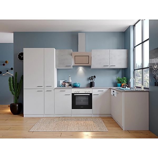 Respekta Winkelküche KBL310WWBSCGKEG 310 x 172 cm Weiß-Beton Optik günstig online kaufen