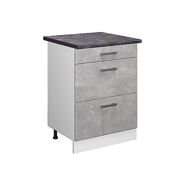 Vicco Küchenunterschrank R-Line Beton/Weiß 60 cm mit Schubladen AP Anthrazi günstig online kaufen