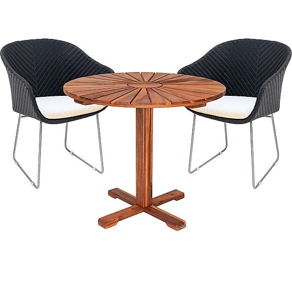 Polyrattan Garten-Sitzgruppe Monza 3-tlg Schwarz/Creme günstig online kaufen