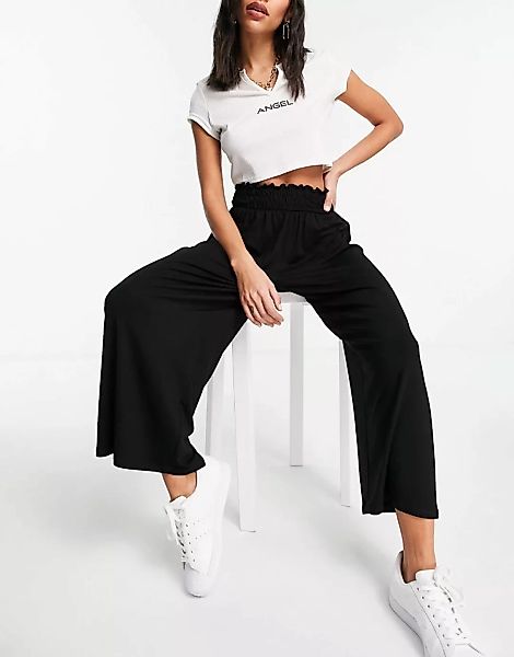 ASOS DESIGN – Culotte mit geraffter Taille in Schwarz günstig online kaufen