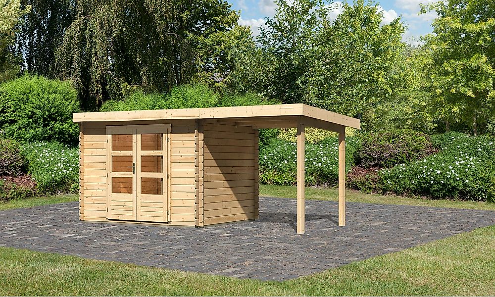 Karibu Holz-Gartenhaus Ängelholm Natur Pultdach Unbehandelt 280 cm x 220 cm günstig online kaufen