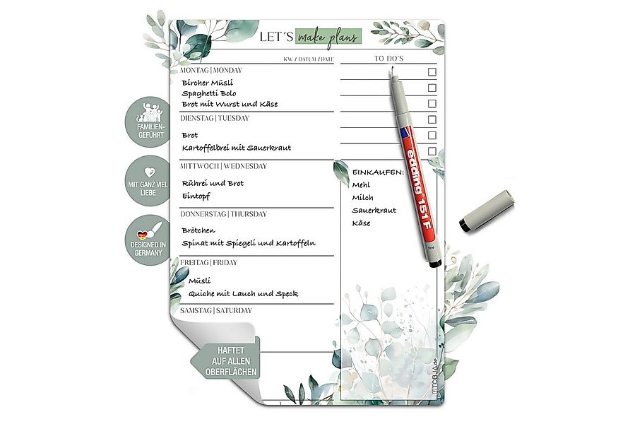 TOBJA Memoboard Menüplaner Woche, abwischbarer Wochenplaner inkl. Markensti günstig online kaufen