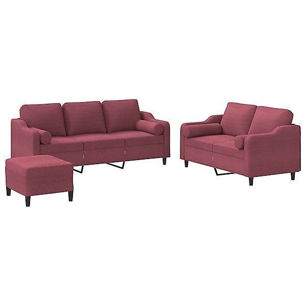 vidaXL Sofa, 3-tlg. Sofagarnitur mit Kissen Weinrot Stoff günstig online kaufen