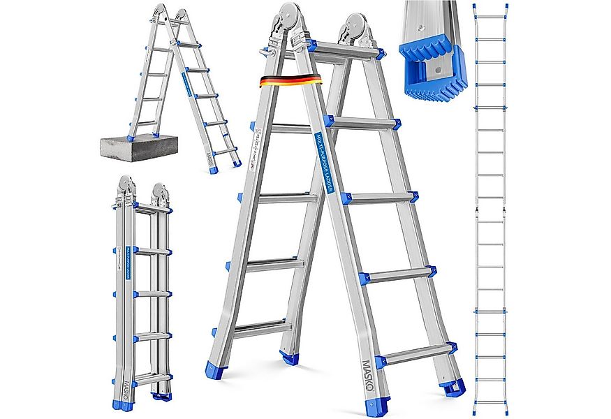 MASKO Vielzweckleiter Aluminium 6in1 Mehrzweckleiter – 20 Sprossen - 520 cm günstig online kaufen