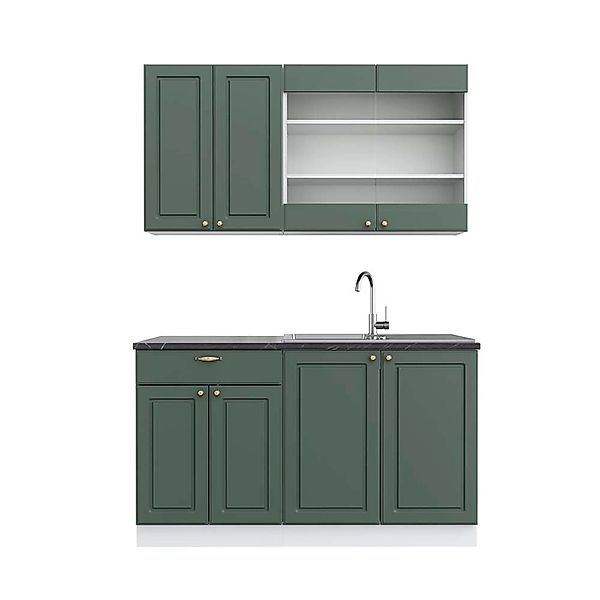 Vicco Fame-Line Singleküche Grün-Gold Landhaus/Weiß 140 cm AP Anthrazit günstig online kaufen