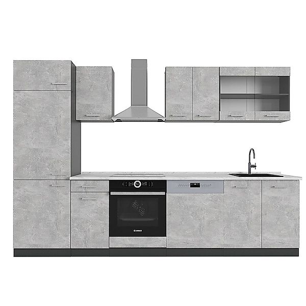 Vicco Küchenzeile R-Line, Beton/Anthrazit, 300 cm, günstig online kaufen