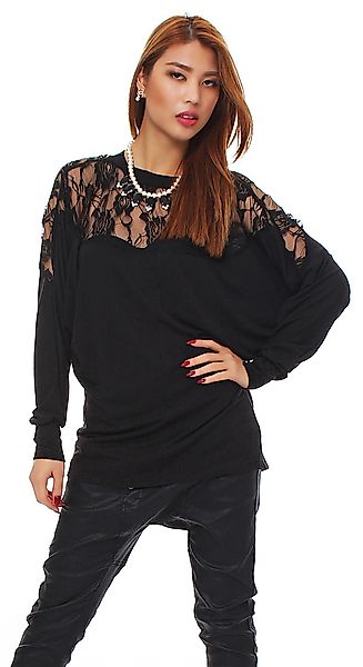 Mississhop Fledermauspullover Spitzenshirt Spitze Spitzen T-Shirt günstig online kaufen