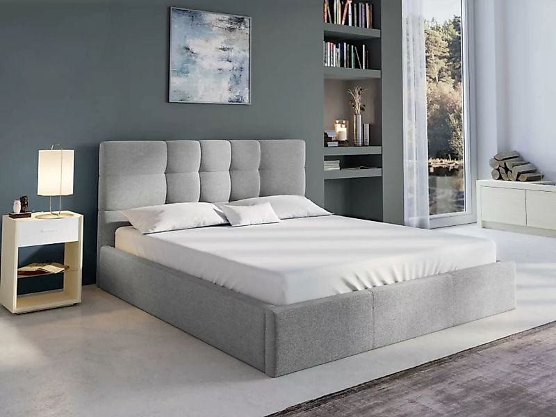 Polsterbett mit Bettkasten + Matratze - 140 x 190 cm - Stoff - Grau - ELIAV günstig online kaufen