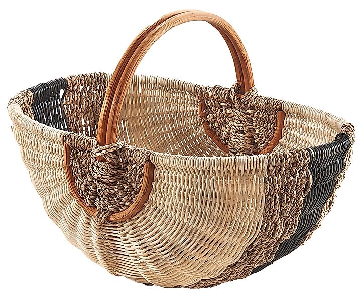 Kobolo Einkaufskorb Rattankorb Shopper 8 l beige mit olivfarbenem Seegras T günstig online kaufen