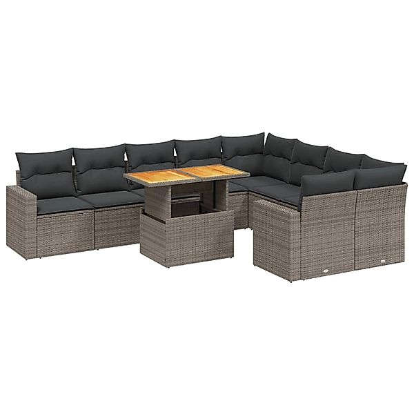 vidaXL 10-Tlg Garten-Sofagarnitur mit Kissen Grau Poly Rattan 3271473 günstig online kaufen