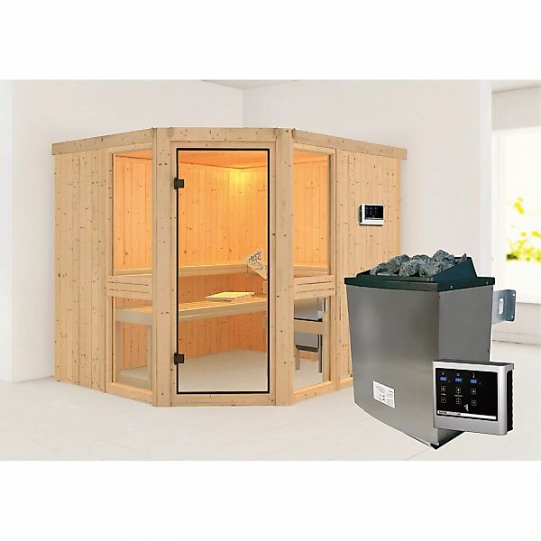 Karibu Sauna Anina 3 mit Ofen externe Stg.Natur günstig online kaufen