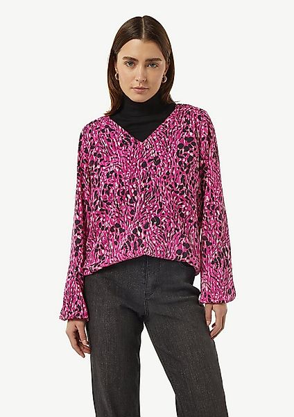 comma Langarmbluse Bluse Gemusterte Chiffon-Bluse mit V-Ausschnitt günstig online kaufen